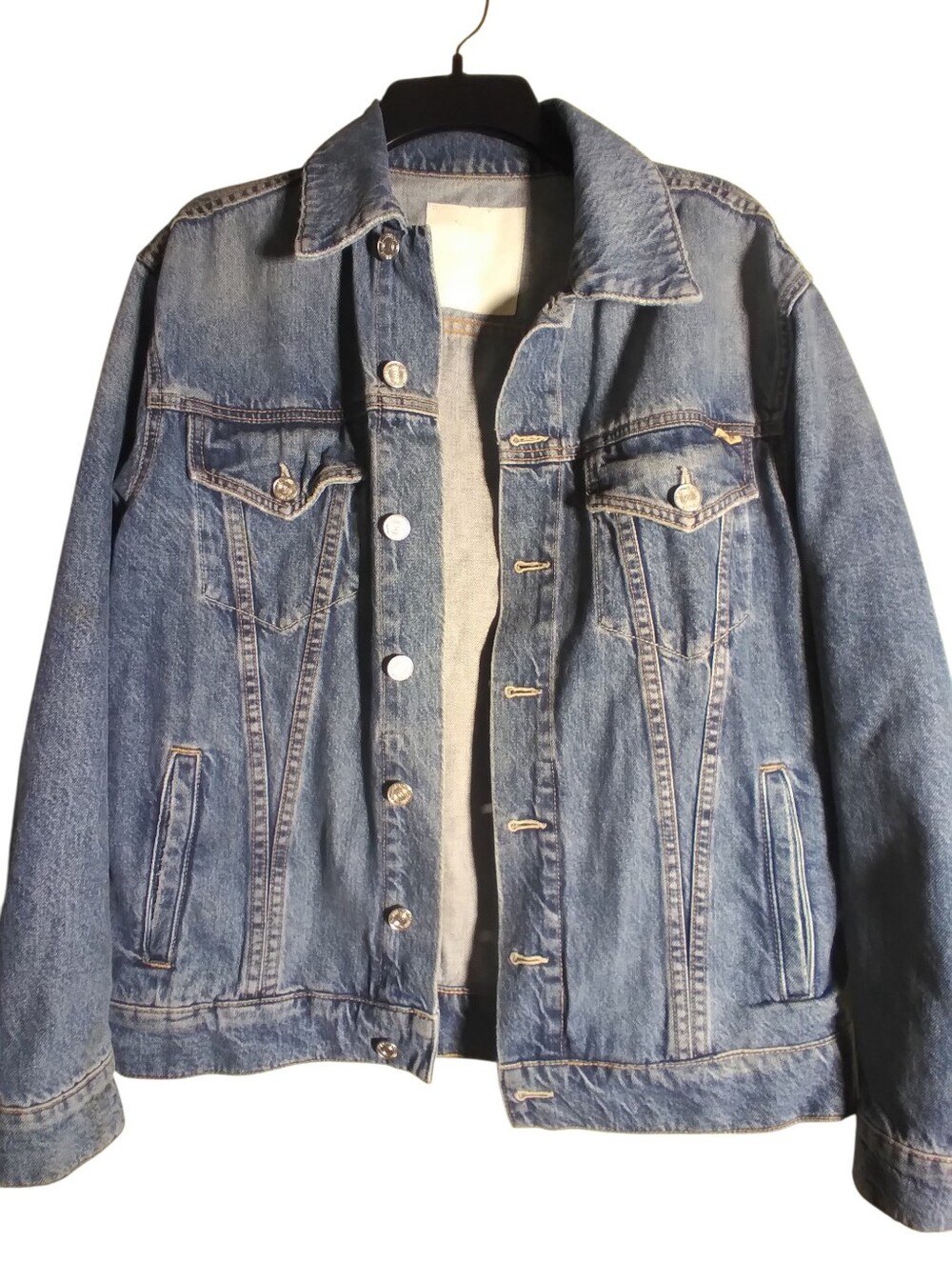 Mother Superior Buttoned Up Drifter Trucker Denim Jean Jacket Buttons On Sleeves